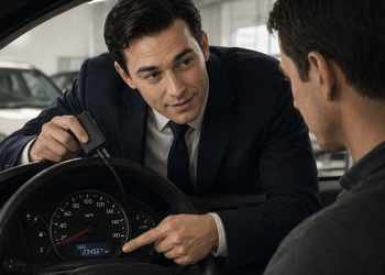 조지아주 마리에타에서 한 남성이 차량의 주행거리(오도미터)를 조작해 중고차를 실제보다 비싼 가격에 판매한 혐의로 체포됐다. [AI 생성 이미지]