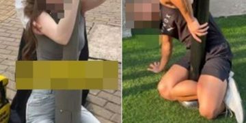 최근 중국 소셜미디어(SNS)에서 유행 중인 ‘가로등 챌린지’에 도전하는 모습. 사진 SNS 캡처