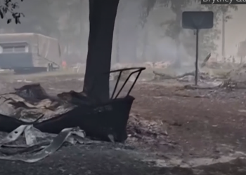 산불 화재가 휩쓸고 지나간 뒤 폐허가 된 조지아 남부 지역 마을. [BBC 캡처]