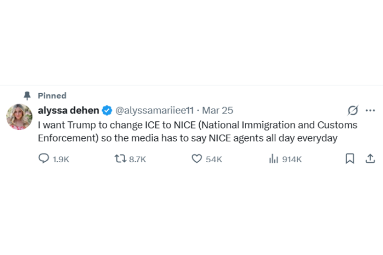 인플루언서 알리사 마리가 엑스 계정에 올린 게시물.