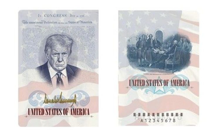 트럼프 대통령 얼굴이 새겨진 한정판 여권. 사진 미 국무부