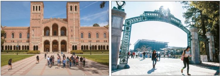 왼쪽부터 UCLA의 상징인 로이스홀(Royce Hall), UC버클리의 세더게이트(Sather Gate). 두 학교는 미국 공립대학의 양대 산맥으로 불리며 한인 최상위권 학생들이 가장 선호하는 대학 가운데 하나다.