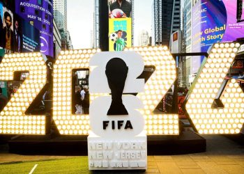 미국 뉴욕의 타임스스퀘어에 있는 2026 북중미 월드컵 조형물 [로이터]