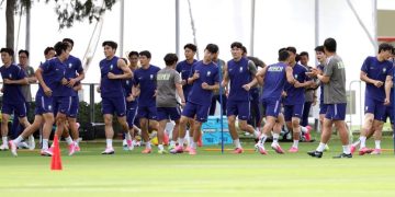 체코전을 하루 앞둔 10일 멕시코 과달라하라 치바스 바예 베르데 베이스캠프에서 훈련하는 축구 대표팀. 강정현 기자