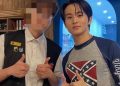 그룹 NCT 출신 가수 마크가 인종차별 상징으로 간주되는 남부연합기 문양이 새겨진 의상을 입은 모습. 온라인 커뮤니티 캡처
