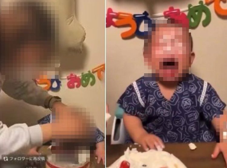 일본에서 한 여성이 생일을 맞은 어린 아이의 얼굴을 케이크에 강제로 누르는 모습이 담긴 영상이 소셜미디어(SNS)에 퍼졌다. 사진 인스타그램 캡처
