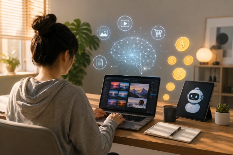 인공지능(AI)을 활용해 디지털 상품을 만들거나 웹사이트를 운영하며 추가 수익을 올리는 젊은층이 늘고 있다. [AI 생성 이미지]